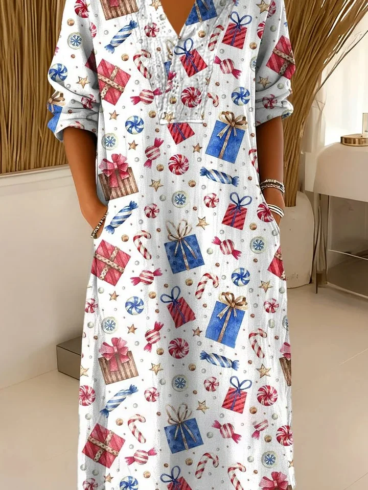 Loose Linen Blend Casual Dress With No