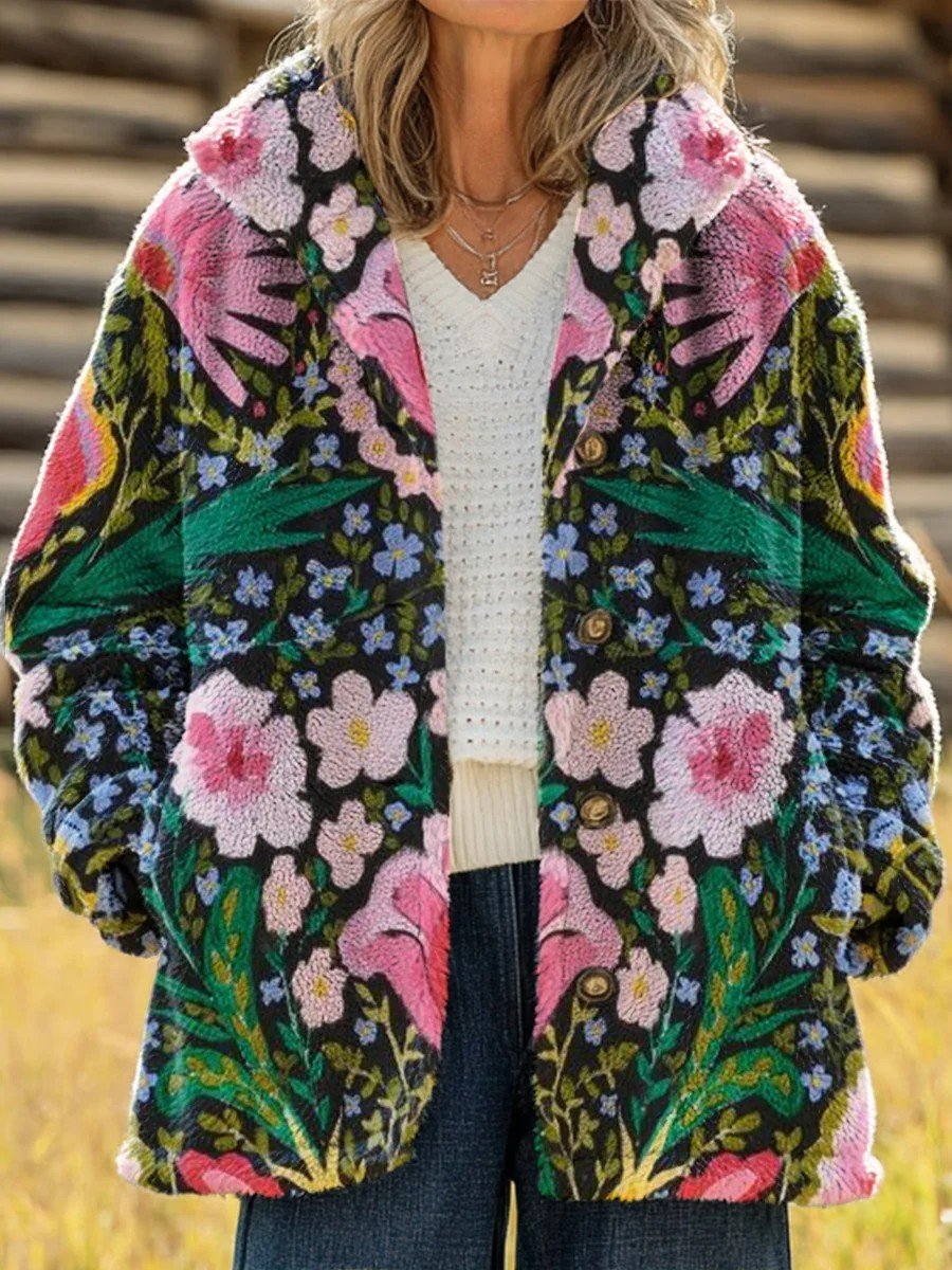 Women's Printed Casual Loose Cardigan Flannel Jacket