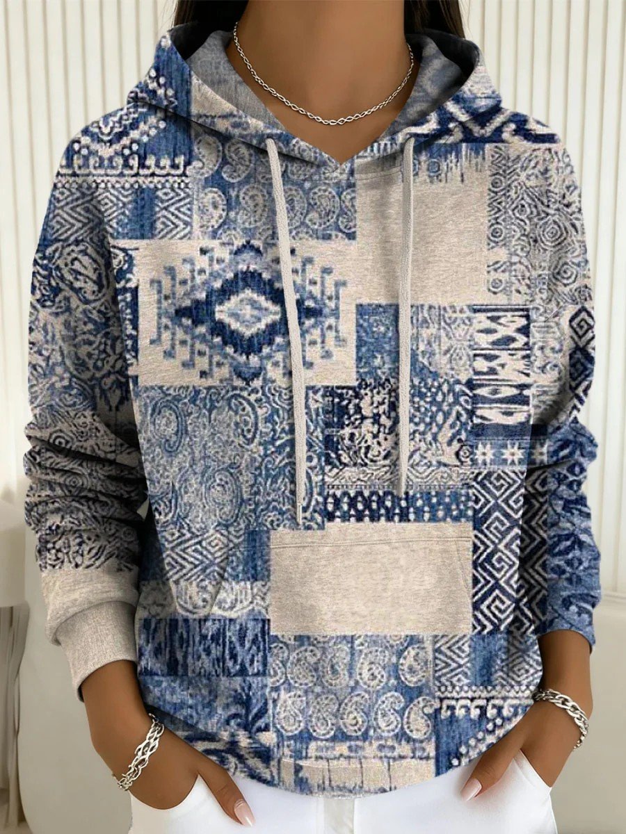 Women's Printed Casual Pocket Hooded Sweatshirt