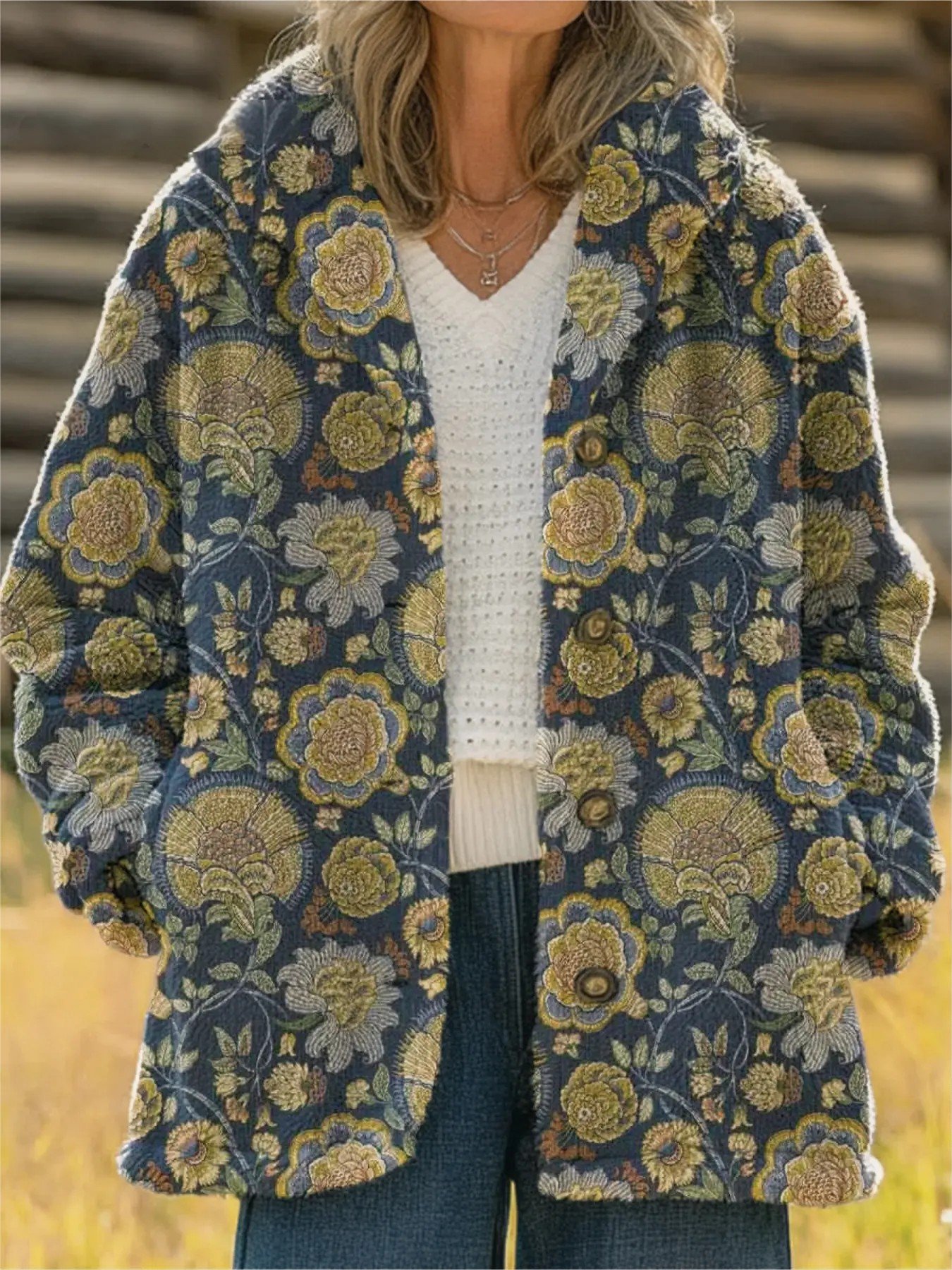 Women's Printed Casual Loose Cardigan Flannel Jacket