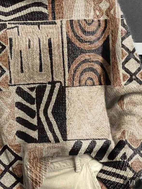 Women's Abstract Geometric Print Casual Turtleneck Long Sleeve Sweater