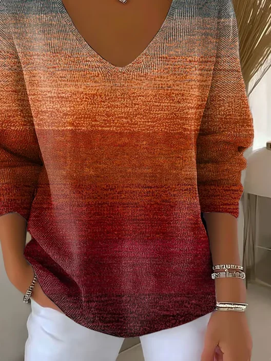 Women's Long Sleeve T-shirt Spring/Fall As Picture Abstract Printing V Neck Daily Going Out Casual Top