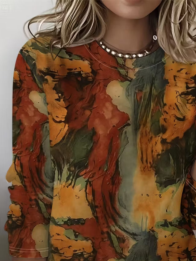 Women's Long Sleeve T-shirt Spring/Fall As Picture Abstract Printing Jersey Crew Neck Daily Going Out Casual Top