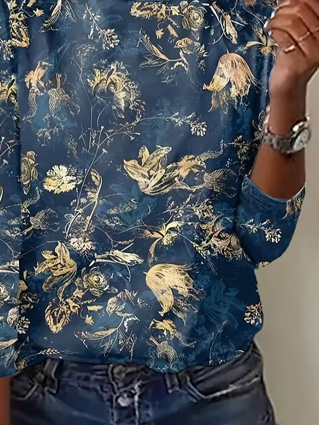 Women's Long Sleeve T-shirt Spring/Fall Blue Floral Printing Jersey Crew Neck Daily Going Out Casual Top