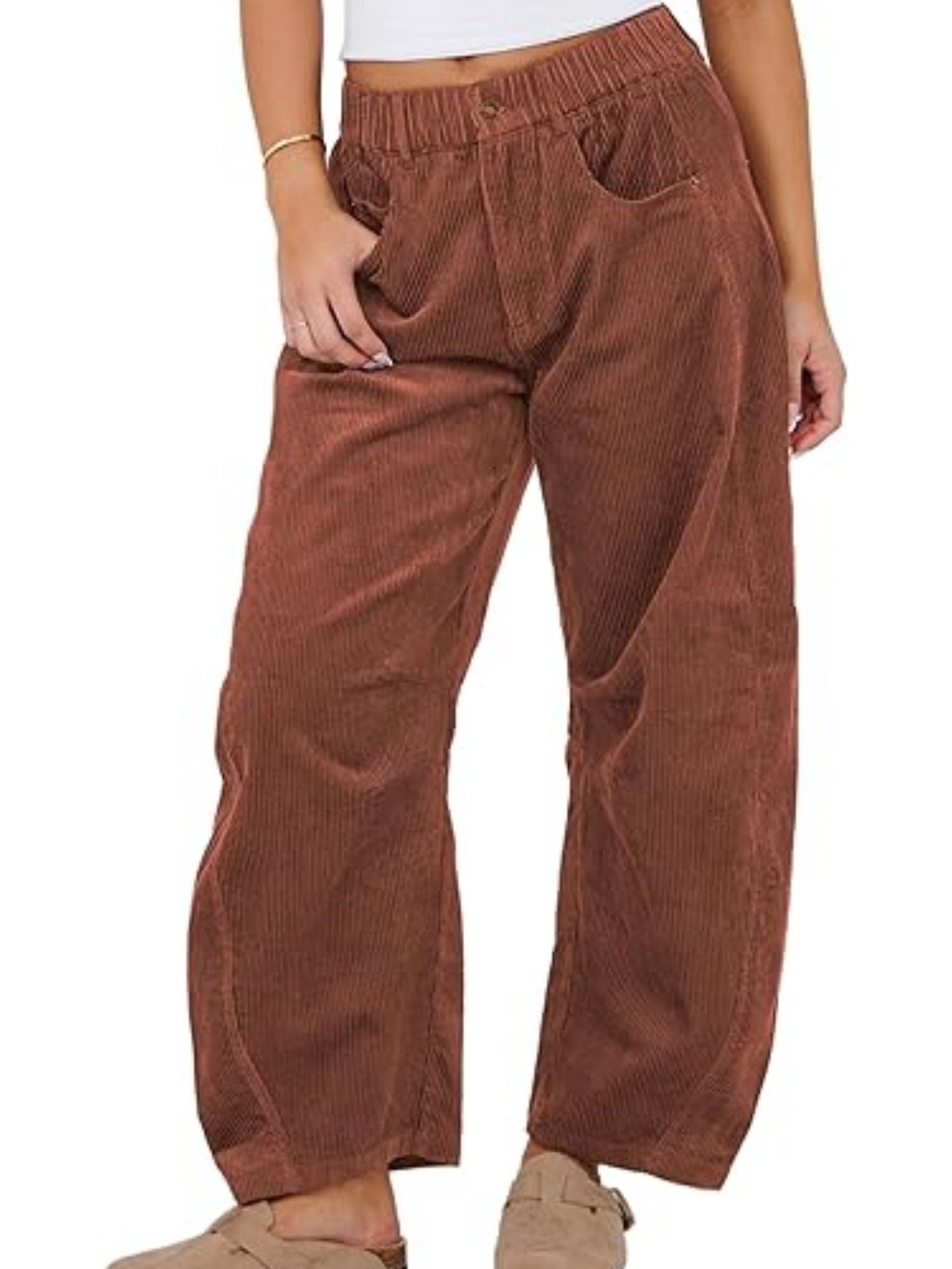 Women's  Elastic Waist H-Line Corduroy Pants Daily Going Out Pants Beige Casual Split Joint Plain Spring/Fall Pants