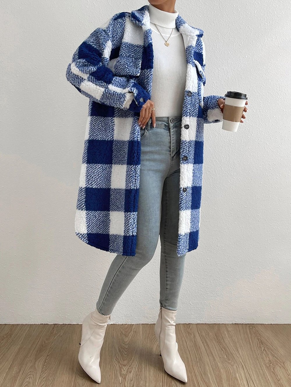 Lady Romance Buckle Coral Velvet Shawl Collar Coat