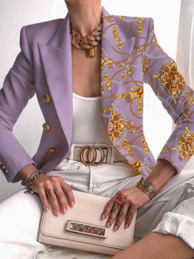 Women's Fashion Print Retro Design Suit Slim Fit Suit Blazer