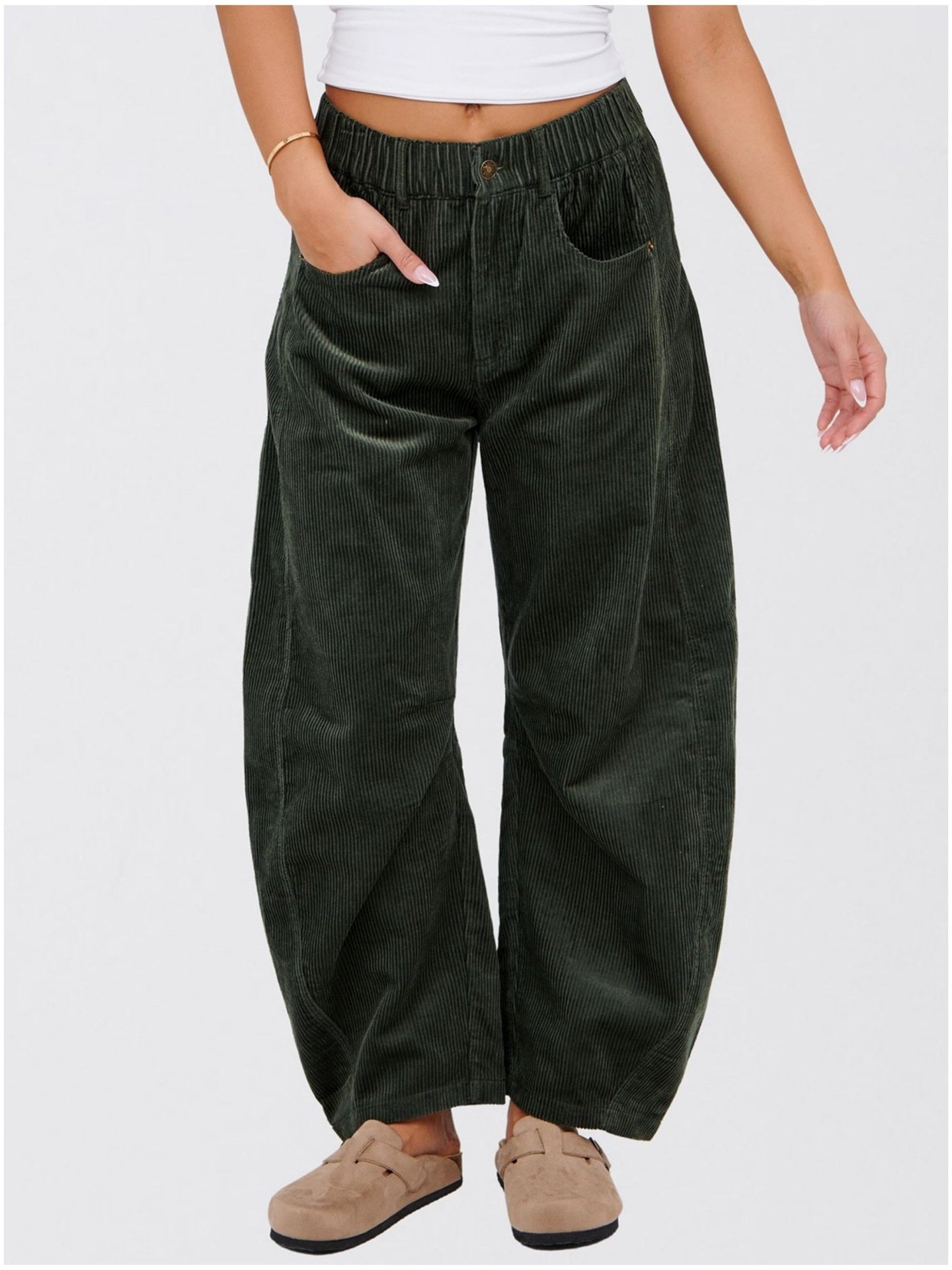 Women's  Elastic Waist H-Line Corduroy Pants Daily Going Out Pants Beige Casual Split Joint Plain Spring/Fall Pants