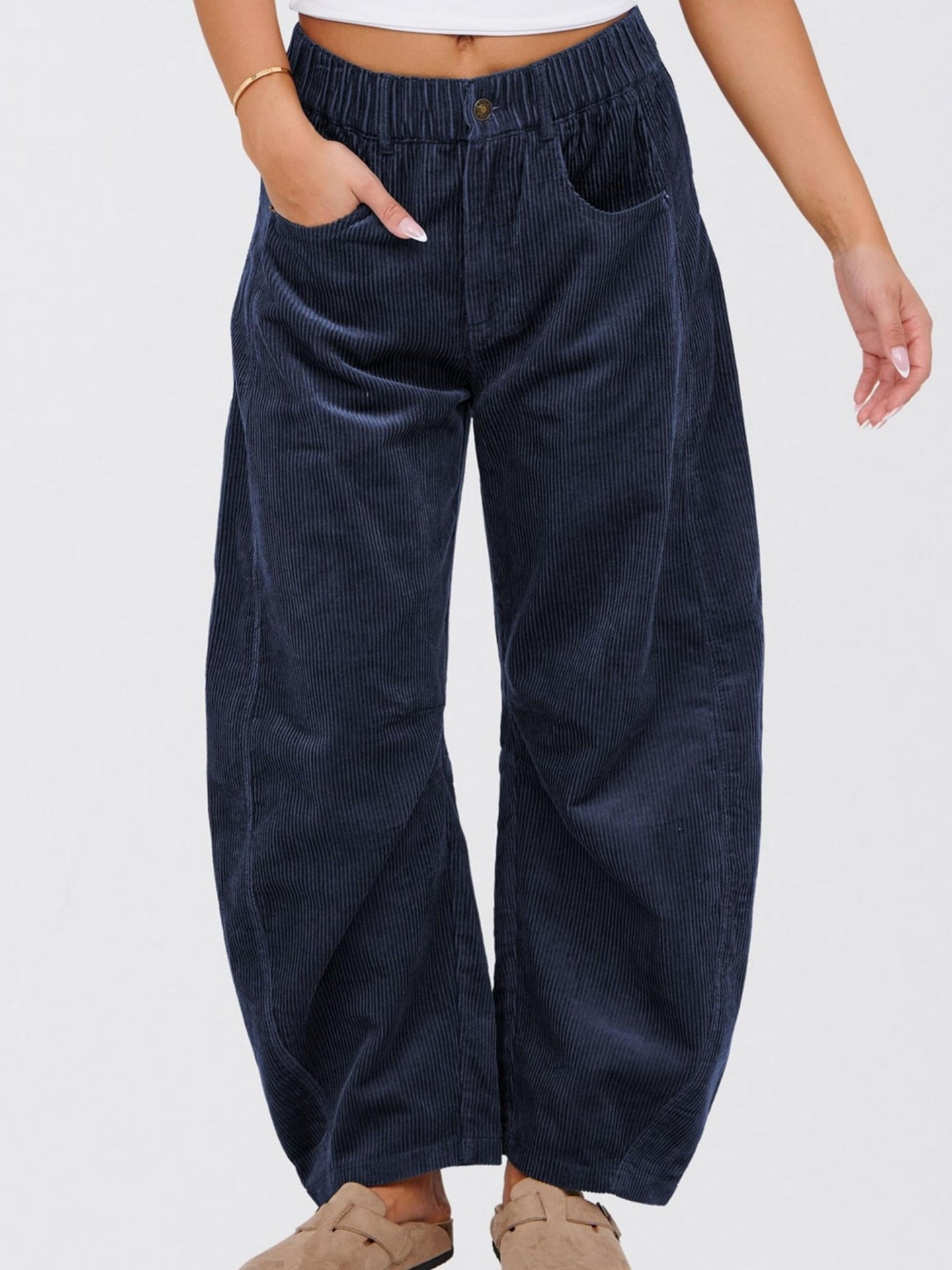 Women's  Elastic Waist H-Line Corduroy Pants Daily Going Out Pants Beige Casual Split Joint Plain Spring/Fall Pants