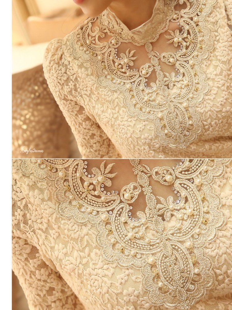 Women's Long Sleeve T-shirt Spring/Fall Apricot Floral Split Joint Cotton Stand Collar Daily Going Out Vintage Top