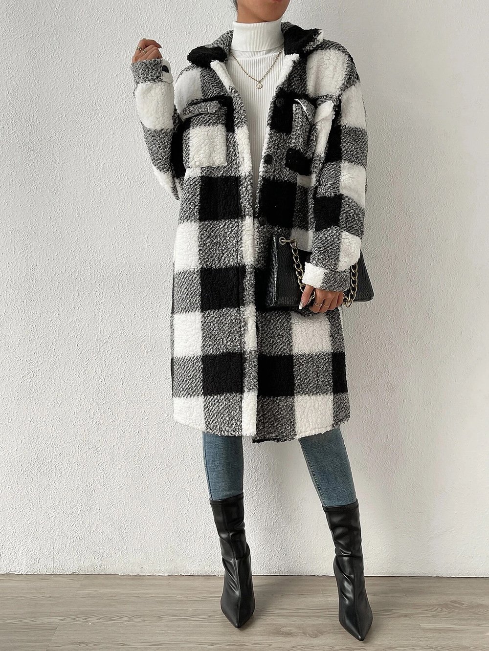 Lady Romance Buckle Coral Velvet Shawl Collar Coat