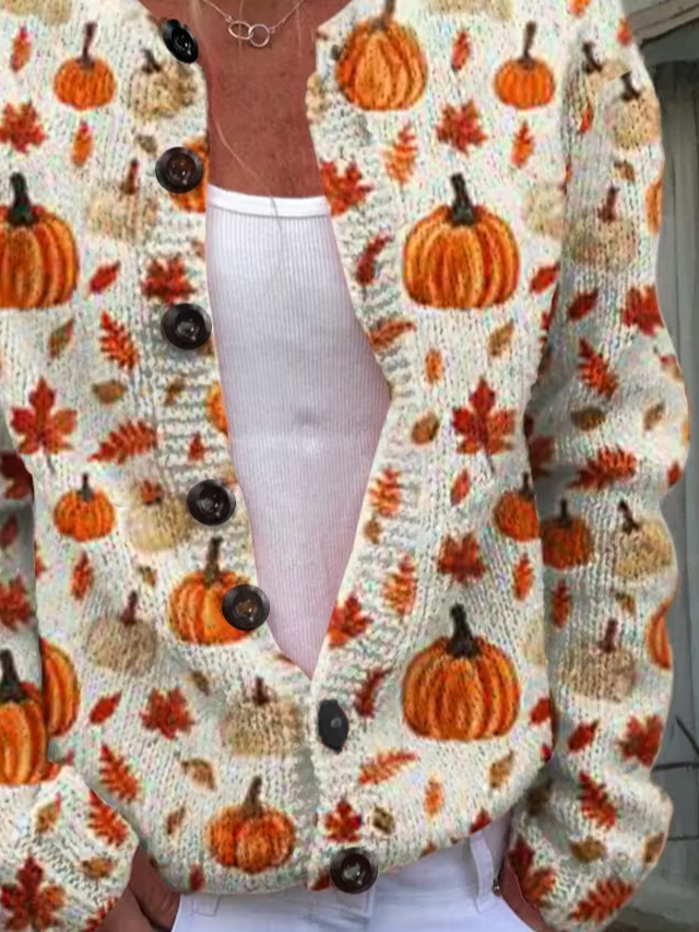 Maple Leaf Vintage Printing Cardigan