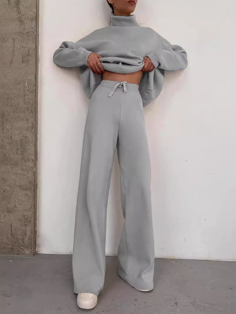 Women's Drawstring Plain Daily Going Out Two-Piece Set Khaki Casual Spring/Fall Top With Pants Matching Set