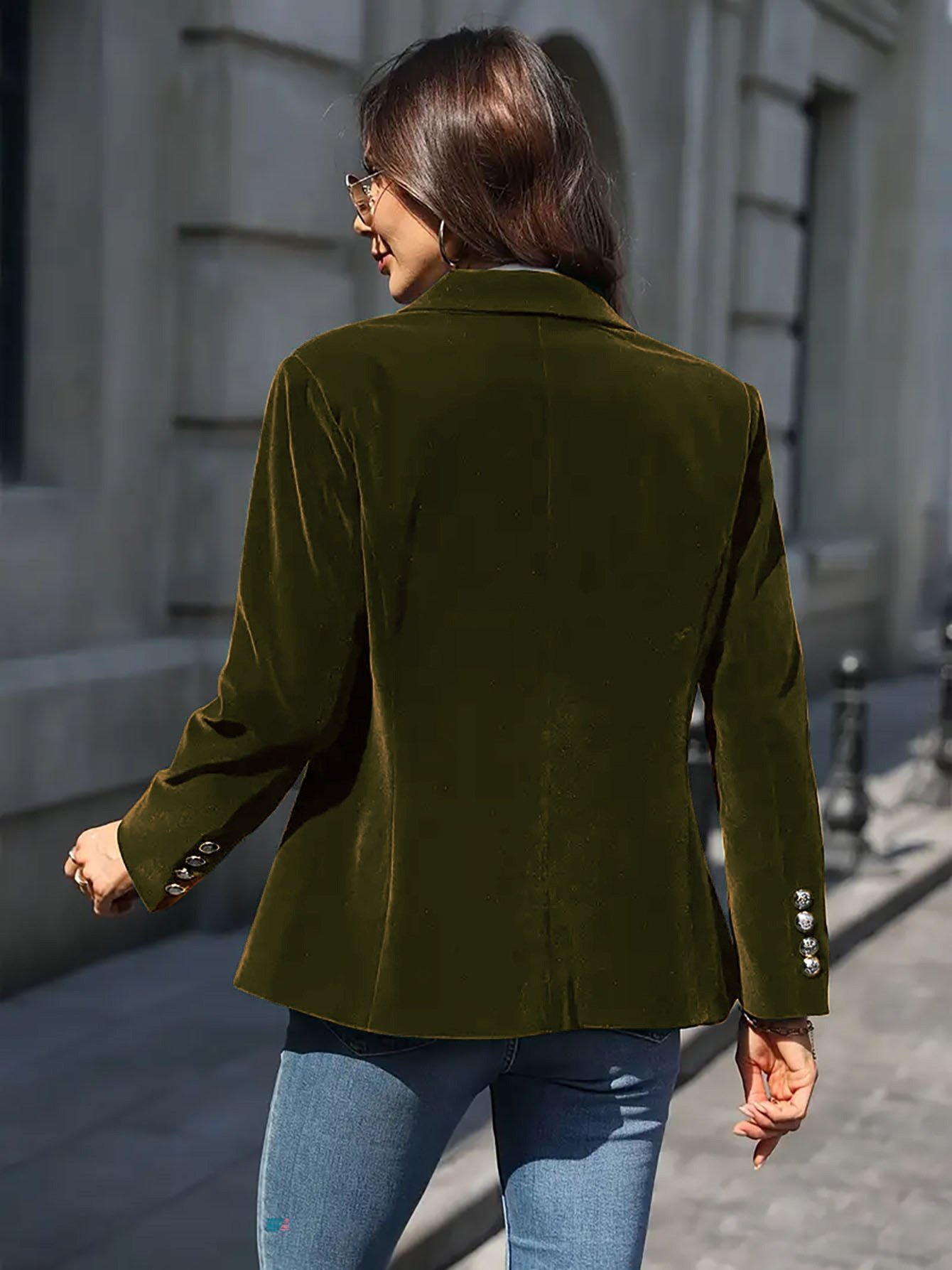 Pleuche Dressy Split Joint Lapel Collar Plain Blazer