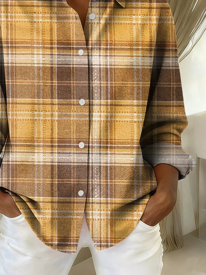 Women's Long Sleeve Shirt Spring/Fall As Picture Plaid Buckle Shirt Collar Regular Sleeve Daily Going Out Casual Top