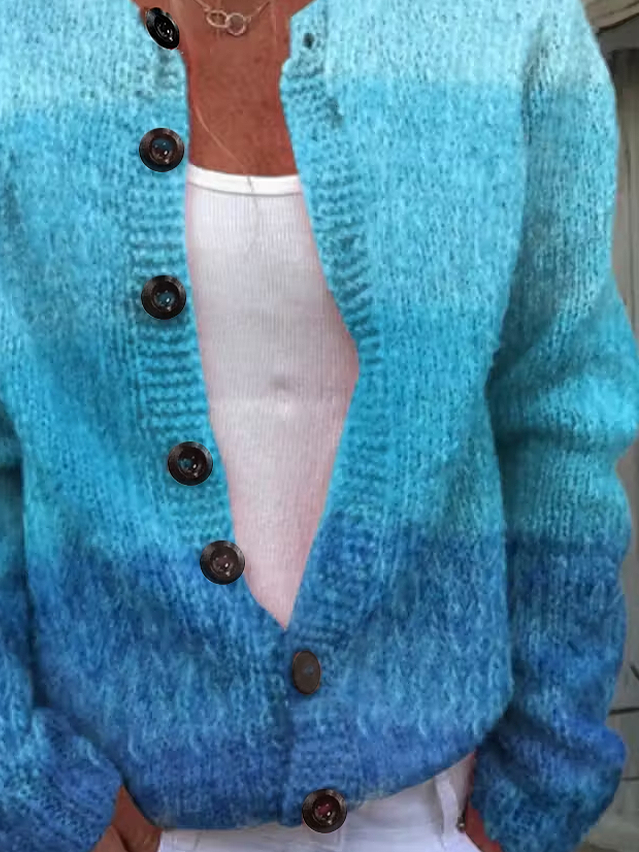 Printing Ombre Vintage Crew Neck Cardigan