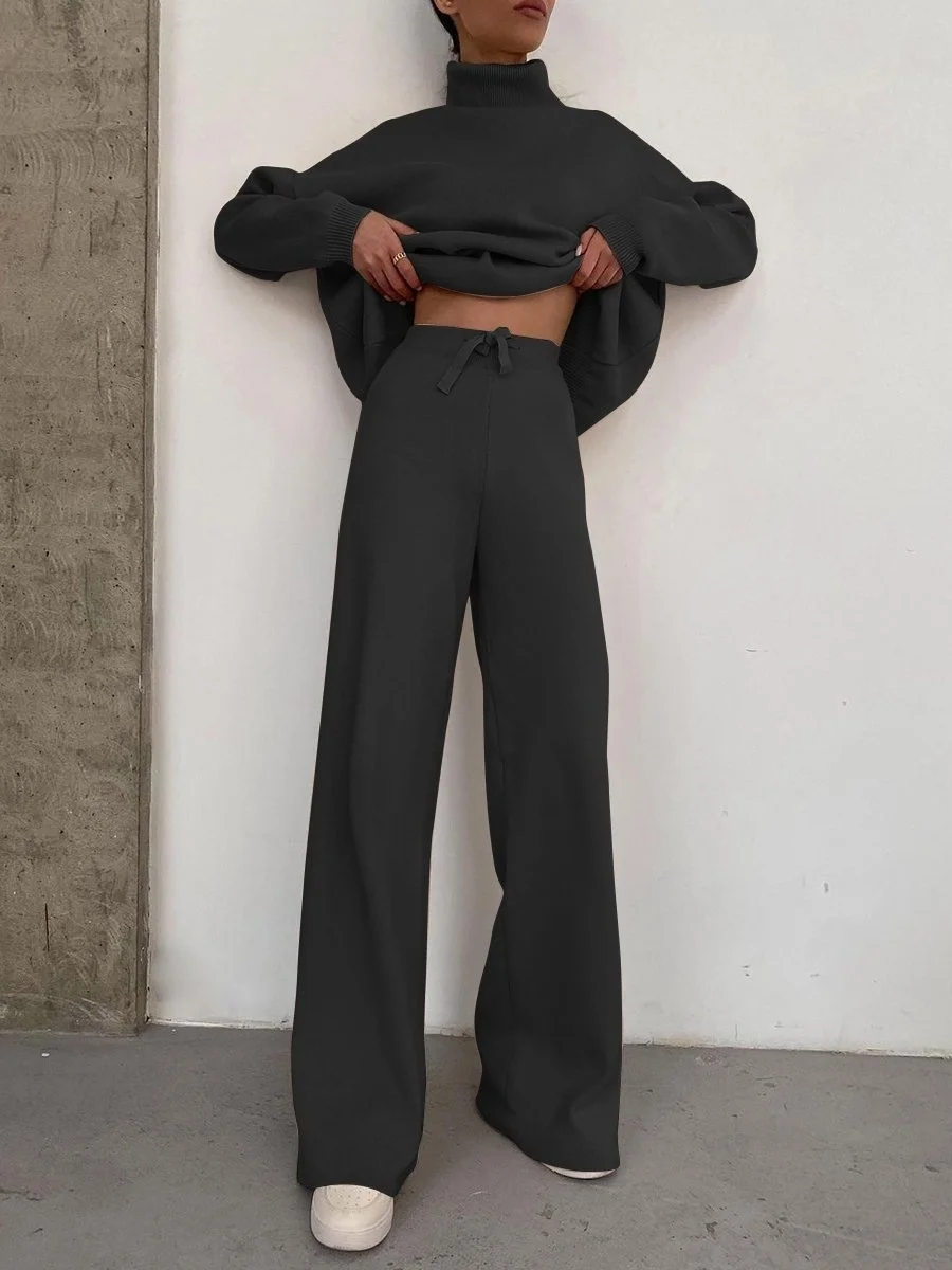 Women's Drawstring Plain Daily Going Out Two-Piece Set Khaki Casual Spring/Fall Top With Pants Matching Set