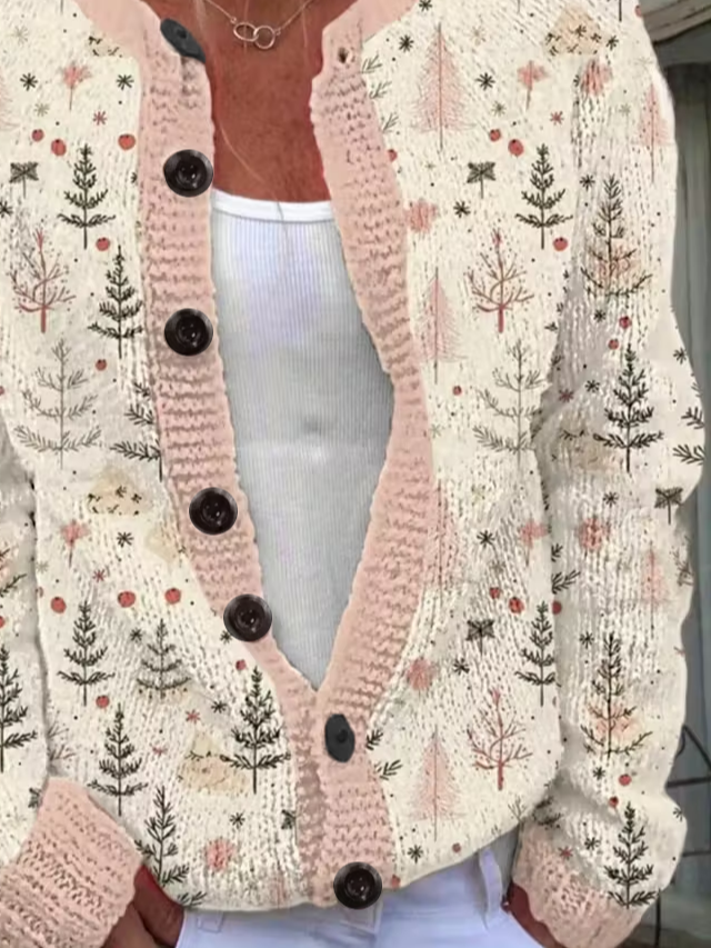Printing Vintage Regular Fit Christmas Tree Cardigan