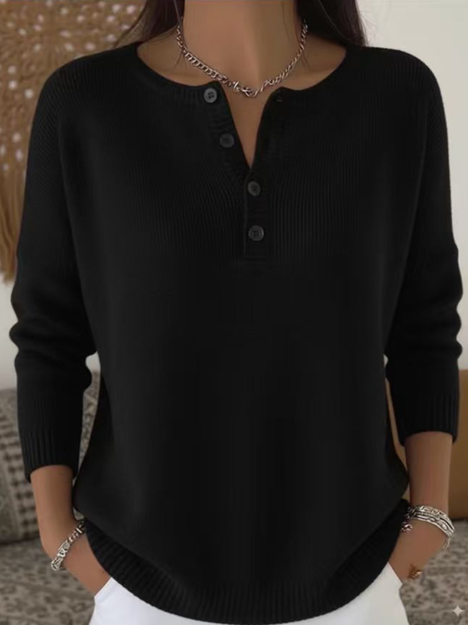 Casual Plain Crew Neck Sweater