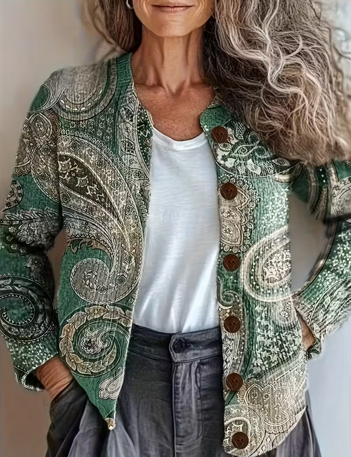 Peasant Loose Crew Neck Knitted Cardigan