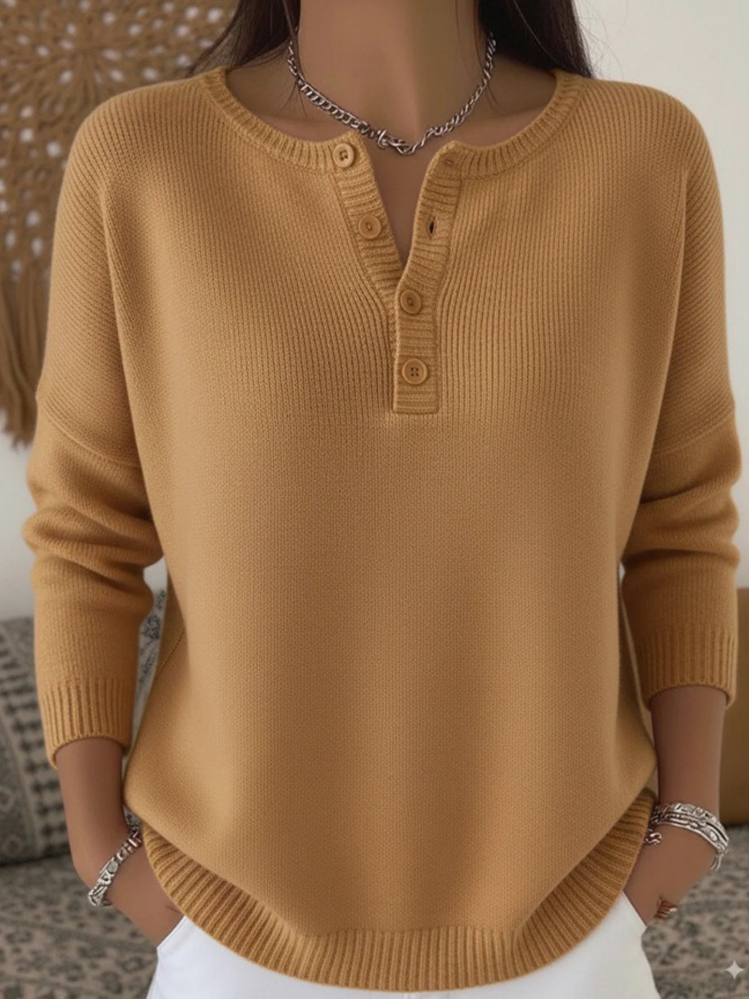 Casual Plain Crew Neck Sweater