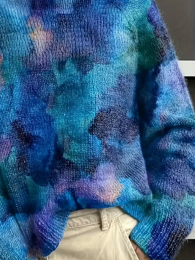 Women's Abstract Print Casual Turtleneck Long Sleeve Sweater