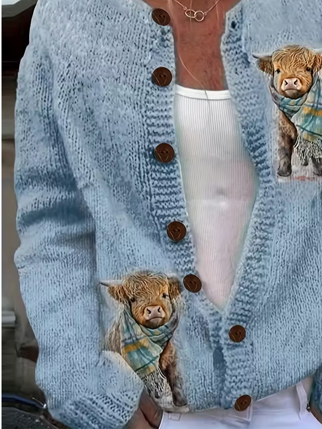 Women's Highland Cow Print Casual Cardigan