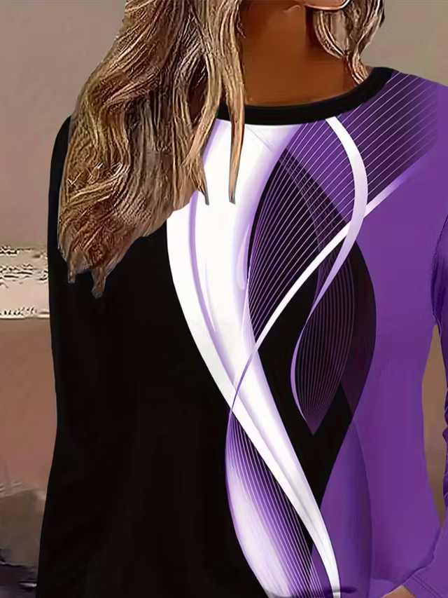 Women's Long Sleeve T-shirt Spring/Fall Purple Abstract Printing Jersey Crew Neck Daily Going Out Casual Top
