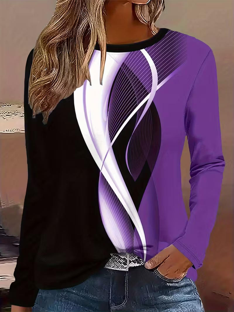 Women's Long Sleeve T-shirt Spring/Fall Purple Abstract Printing Jersey Crew Neck Daily Going Out Casual Top