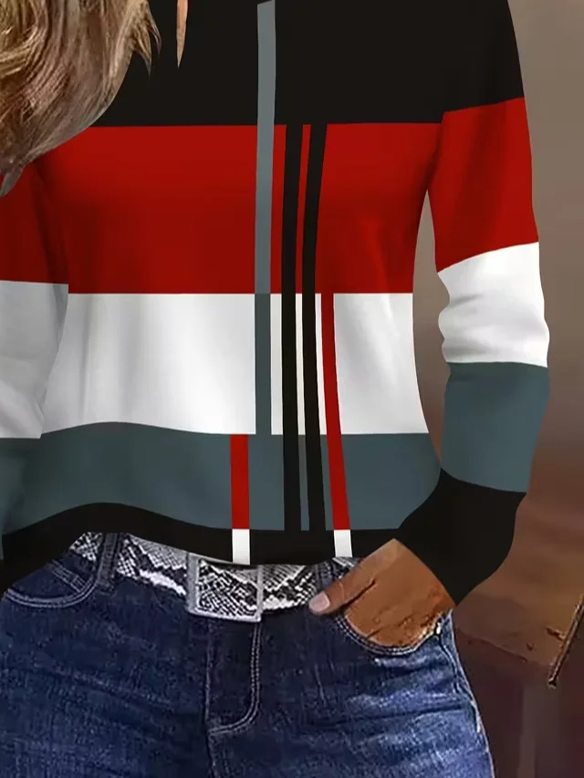 Women's Long Sleeve T-shirt Spring/Fall As Picture Abstract Printing Jersey Crew Neck Daily Going Out Casual Top