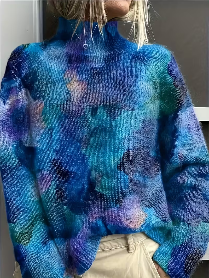 Women's Abstract Print Casual Turtleneck Long Sleeve Sweater