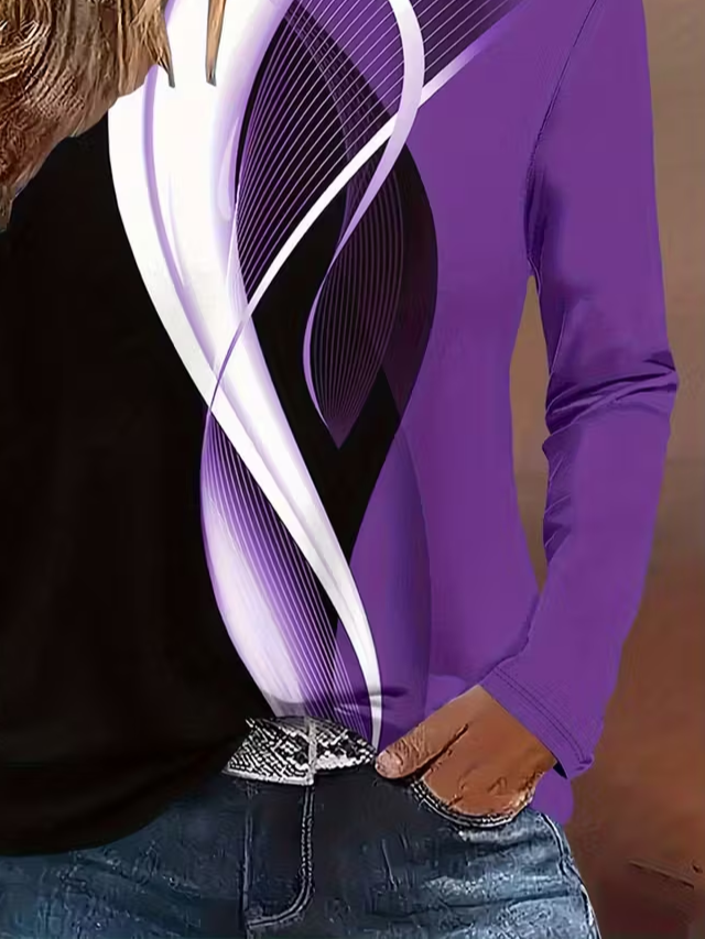 Women's Long Sleeve T-shirt Spring/Fall Purple Abstract Printing Jersey Crew Neck Daily Going Out Casual Top