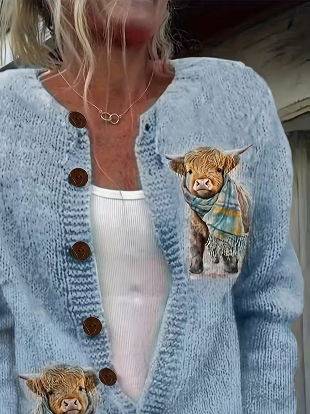 Women's Highland Cow Print Casual Cardigan