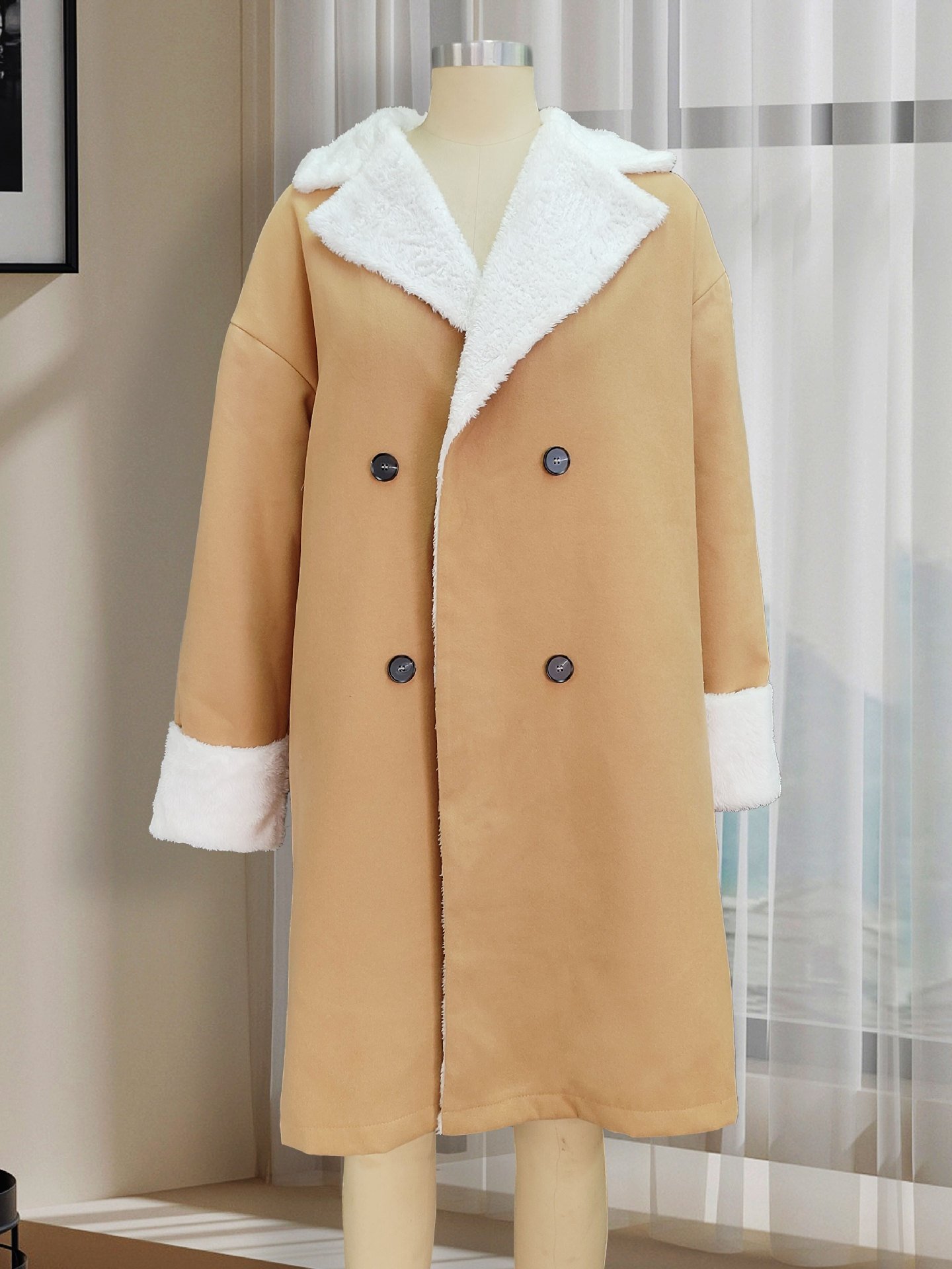 Fluff/Granular Fleece Fabric Street Split Joint Coat