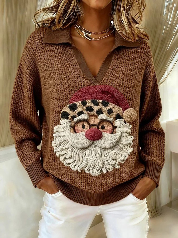 V Neck Loose Casual Christmas Sweater