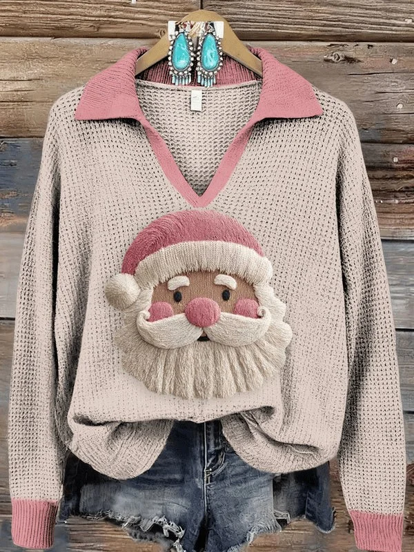 Casual Loose V Neck Santa Claus Sweater