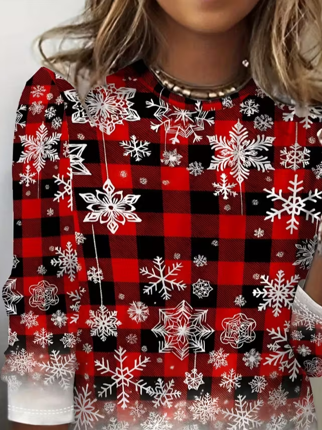Women's Long Sleeve T-shirt Spring/Fall Red Christmas Printing Jersey Crew Neck Daily Going Out Casual Top