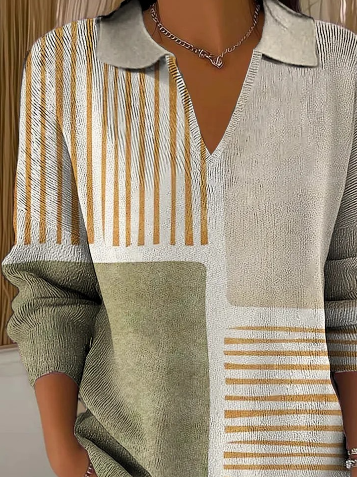 Loose V Neck Casual Geometric Sweater