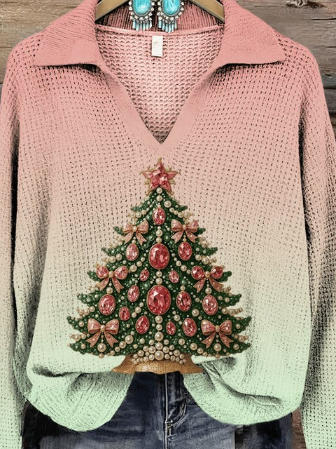 Casual Loose V Neck Santa Claus Sweater