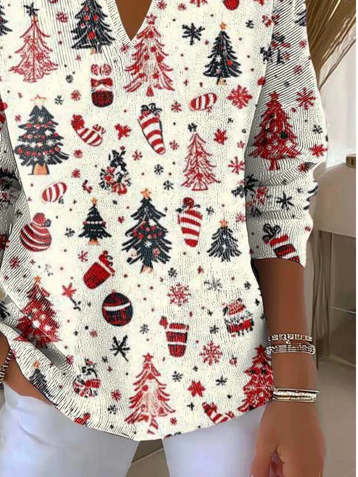 Vintage V Neck Loose Christmas Sweater