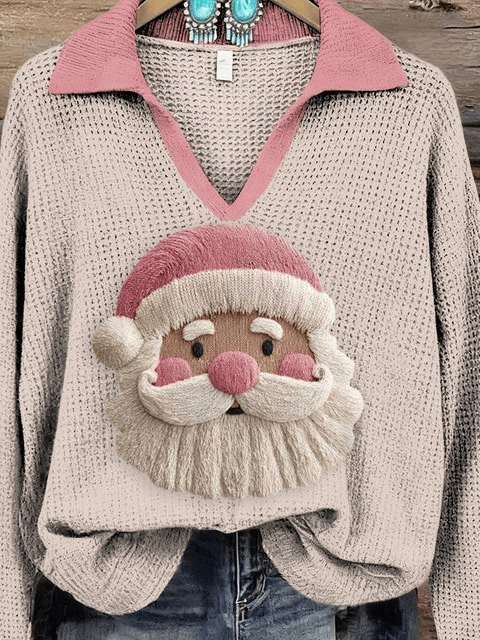 Casual Loose V Neck Santa Claus Sweater