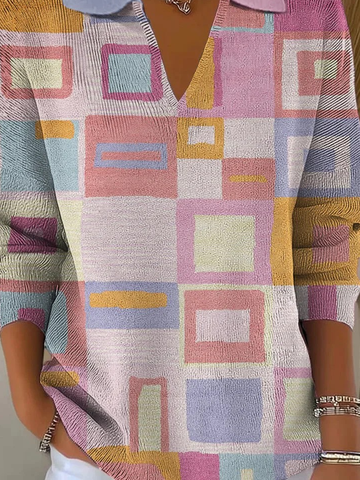 Casual V Neck Loose Abstract Sweater