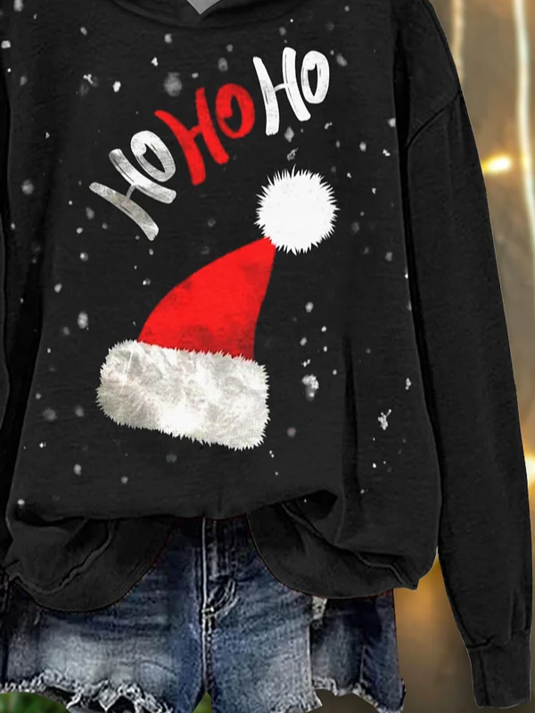 Christmas Hat Hoodie Casual Printing Hoodie
