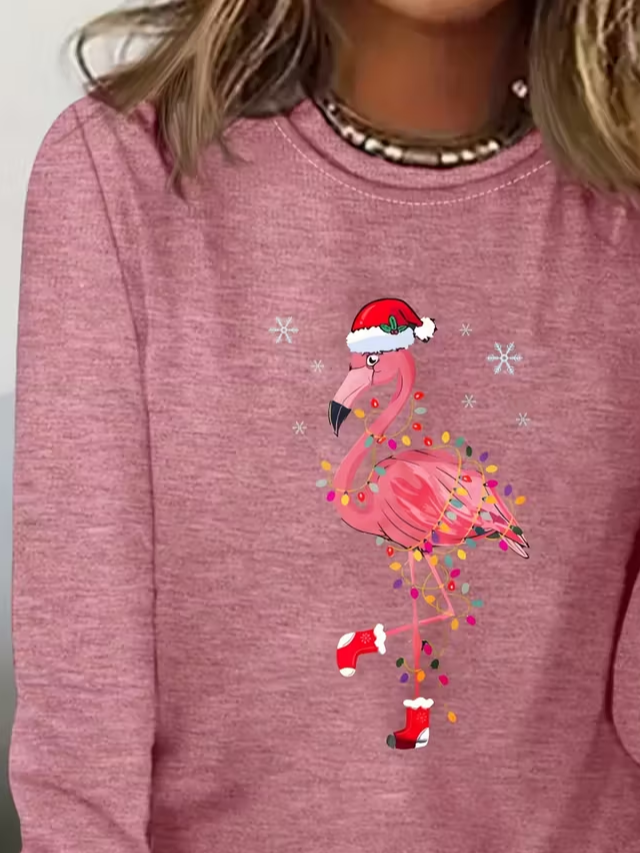Women's Long Sleeve T-shirt Spring/Fall Pink Christmas Printing Jersey Crew Neck Daily Going Out Casual Top