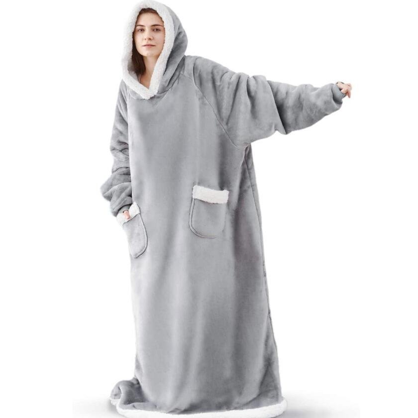 Home Clothes Jacket Lazy Hooded Sweater Thickened Blanket Loose Pullover Wearable Blanket Couple Parent-Child Style