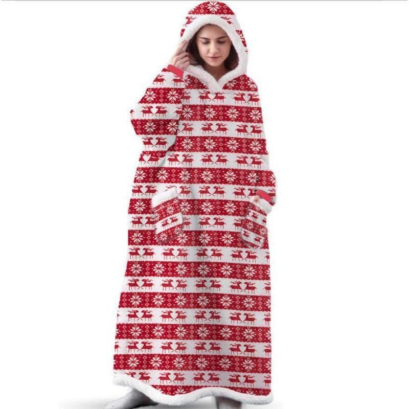 Home Clothes Jacket Lazy Hooded Sweater Thickened Blanket Loose Pullover Wearable Blanket Couple Parent-Child Style
