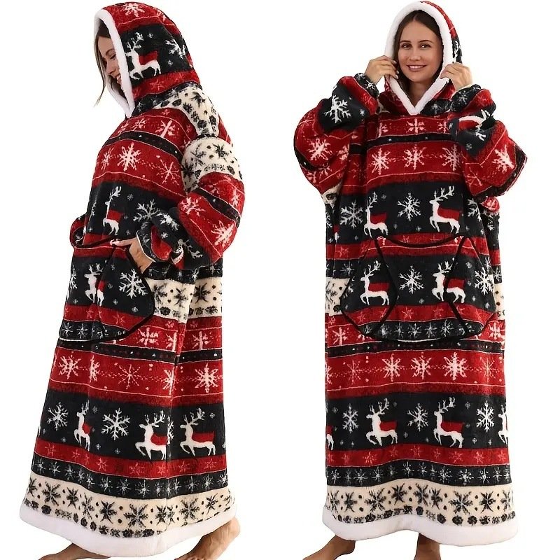 Home Clothes Jacket Lazy Hooded Sweater Thickened Blanket Loose Pullover Wearable Blanket Couple Style