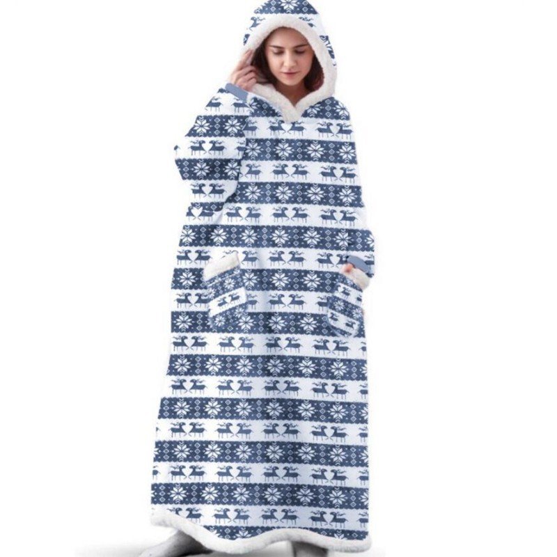 Home Clothes Jacket Lazy Hooded Sweater Thickened Blanket Loose Pullover Wearable Blanket Couple Parent-Child Style