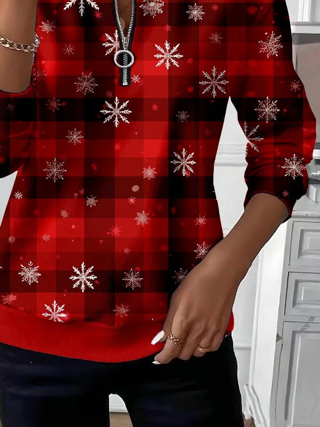 Women's Christmas Print Casual Zip-Up Long Sleeve Sweatshirt