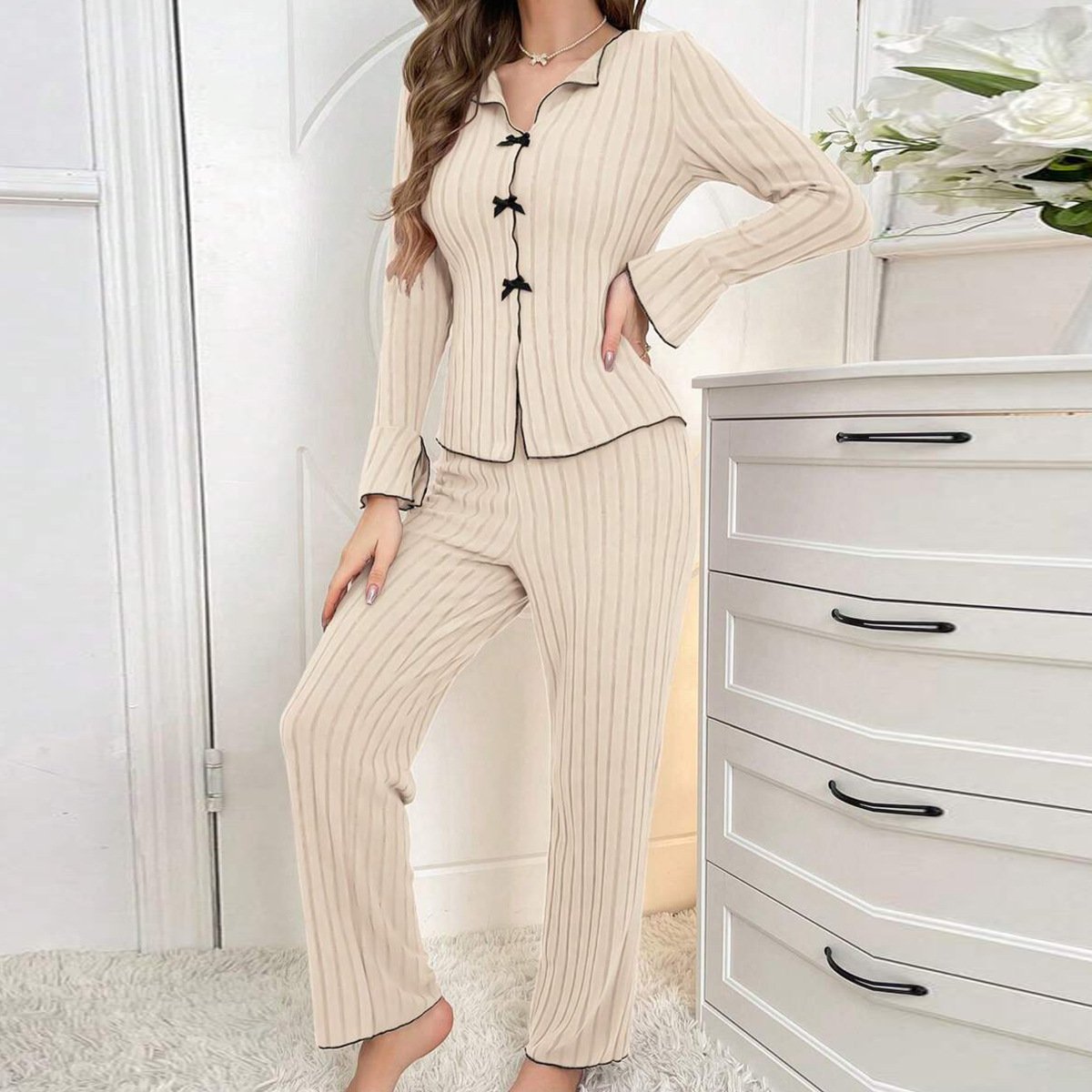 V Neck Wool/Knitting Loose Casual Lounge Set